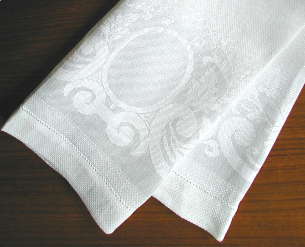 Fleur de lis and Hemstitch White Linen Hand Towel
