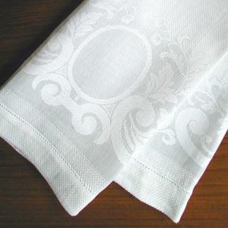 Fleur de lis and Hemstitch White Linen Hand Towel