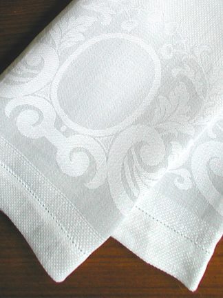 Fleur de lis and Hemstitch White Linen Hand Towel