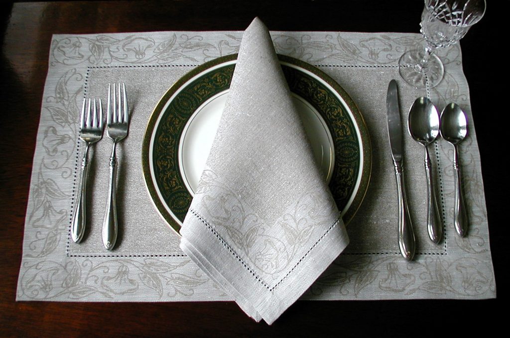 Floral Damask Natural Flax Linen Placemat