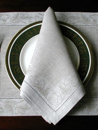 Floral Damask Natural Flax Linen Placemat