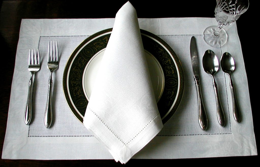 Floral Damask White Linen Placemat