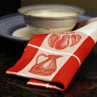 Red Checkered Fruits Damask Linen Towel