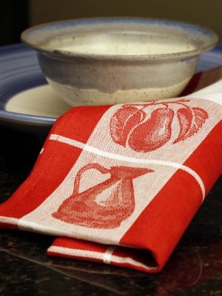 Red Checkered Fruits Damask Linen Towel