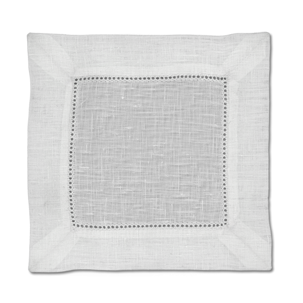 Fine Hemstitch White Linen Cocktail Napkin