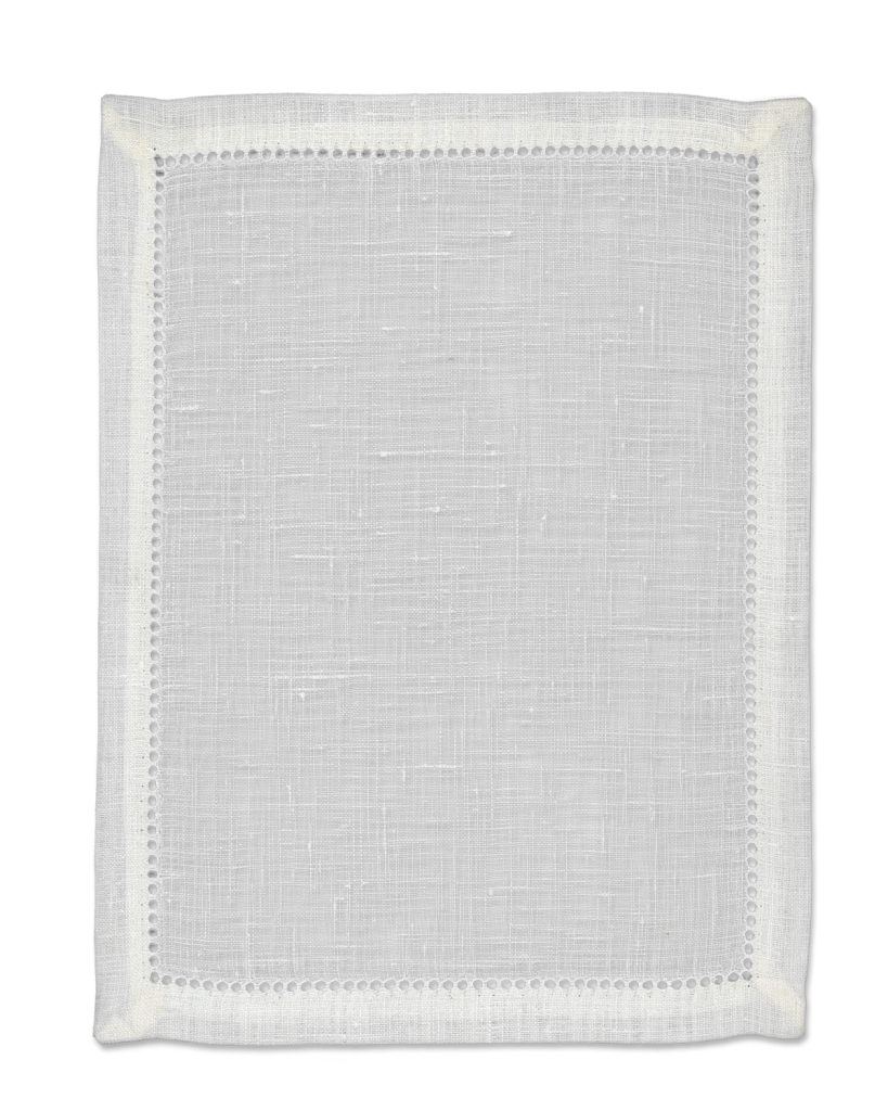 Hemstitch White Linen Cocktail Napkin