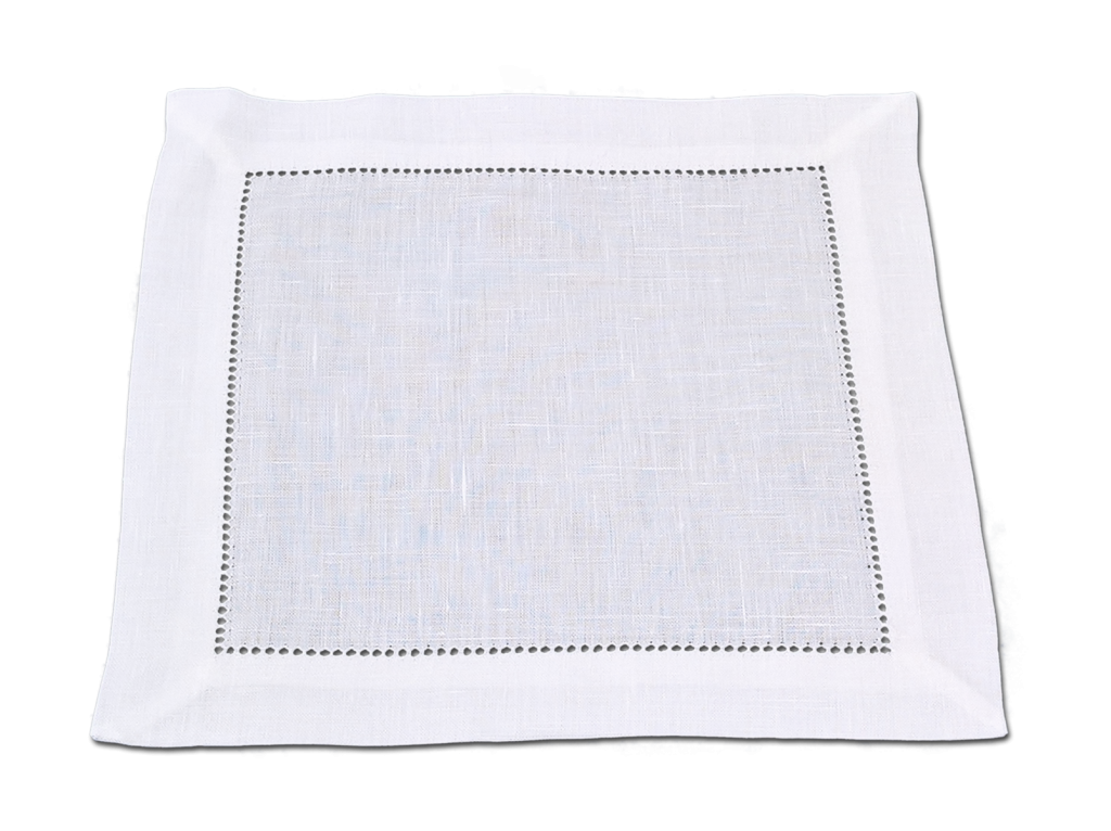 White Hemstitch Linen Tea Napkin