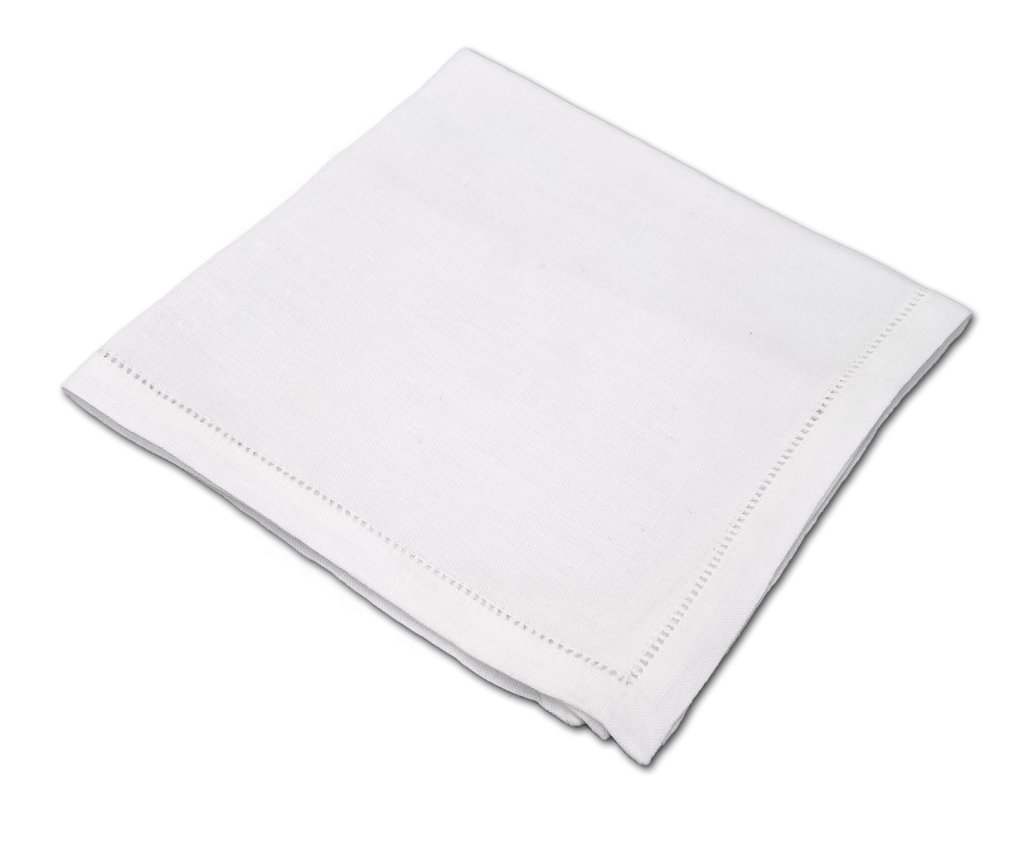 Fine Hemstitch White Linen Tea Napkin - 12"