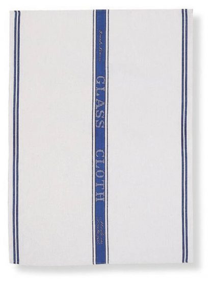 Damask Text and Stripe Blue and White Linen Tea Towel - H451BL022032BTS01WT