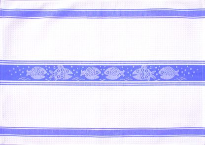 Fish Frenzy Blue and White Cotton Hand Towe