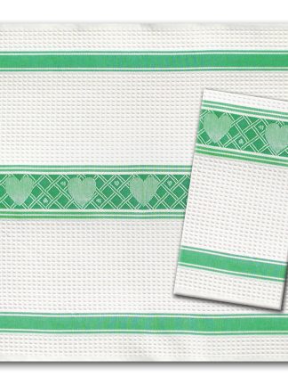 Green Heart Waffle Weave Hand Towels