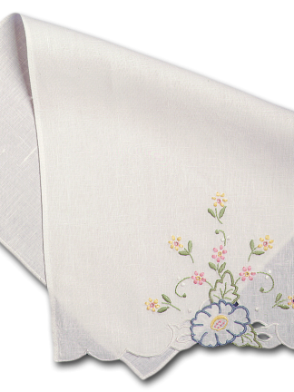 Daisy Blue and Ecru Linen Fingertip Towel