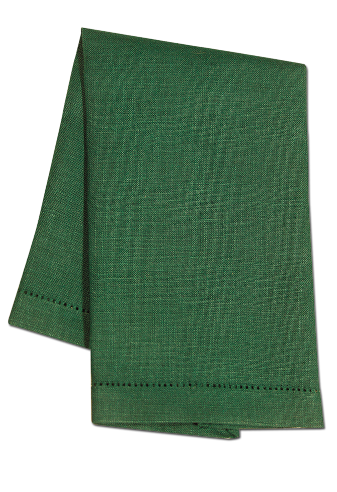 Hemstitch Green Linen Hand Towel