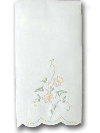 Wildflower Pink and Ecru Linen Fingertip Towel