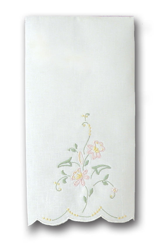 Wildflower Pink and Ecru Linen Fingertip Towel