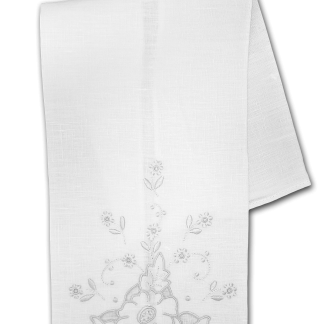 Floral White Linen Fingertip Towel