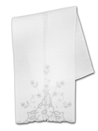 Floral White Linen Fingertip Towel