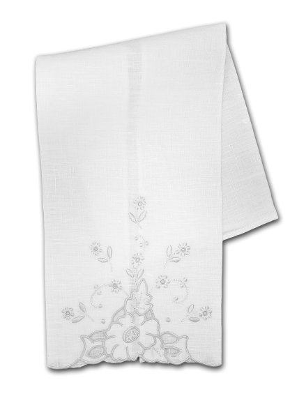 Floral White Linen Fingertip Towel