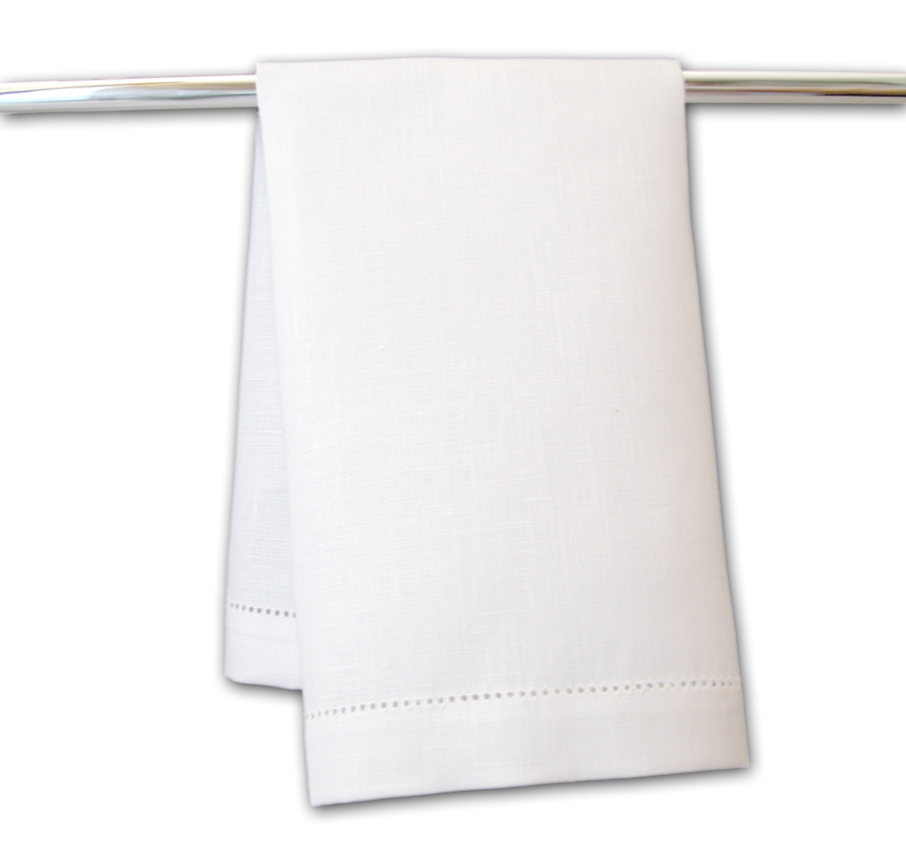 Fine Hemstitch White Linen Hand Towel 12" x 18" Nesting Threads