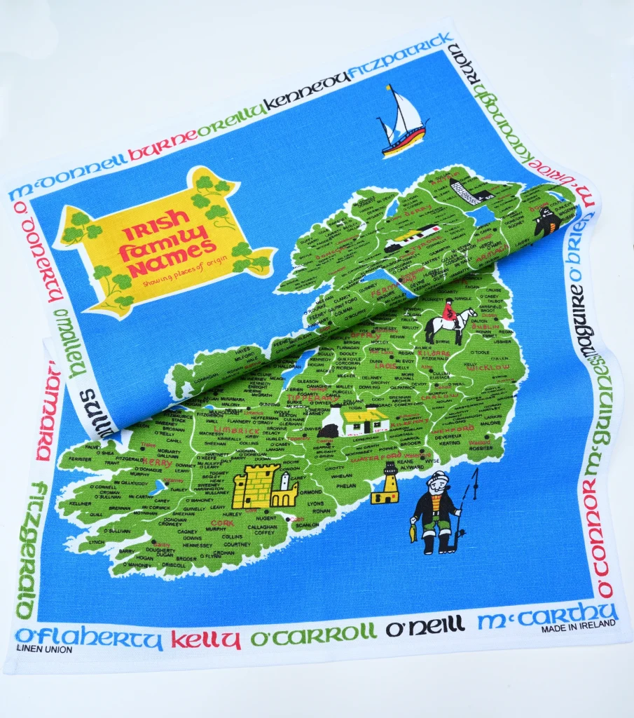 Irish Family Names Linen Tea Towel