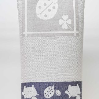 Ladybug Blue and Natural Linen and Cotton Tea Towel - 18" x 28"