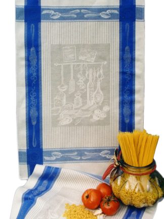 Pasta Blue and Natural Linen and Cotton Tea Towel