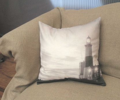 Lighthouse Landscape Linen Throw Pillow Cover
