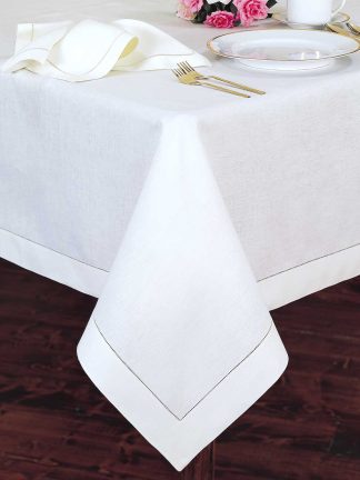 White Linen Hemstitch Tablecloth