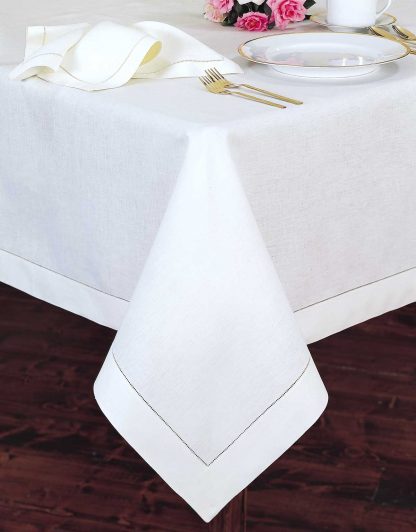 White Linen Hemstitch Tablecloth
