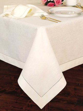 Ecru Linen Hemstitch Tablecloth