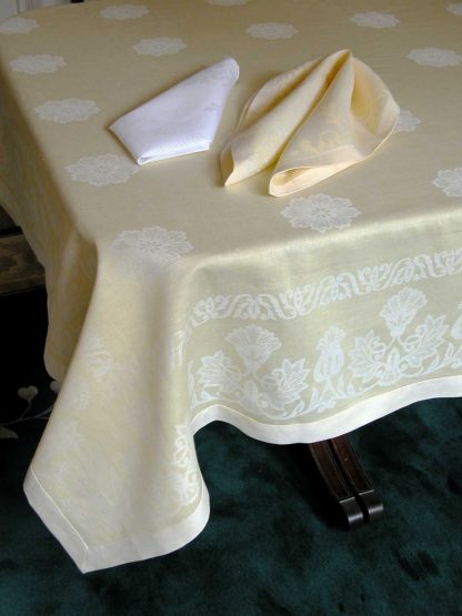 Damask Linen Thistle Hemstitch Tablecloth