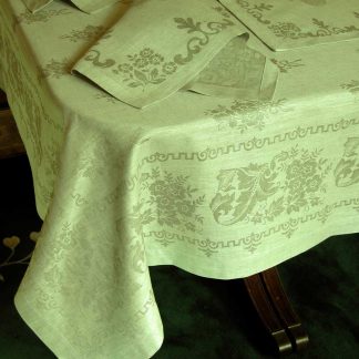 Russian Linen Greek Key Sage Hemstitch Tablecloth