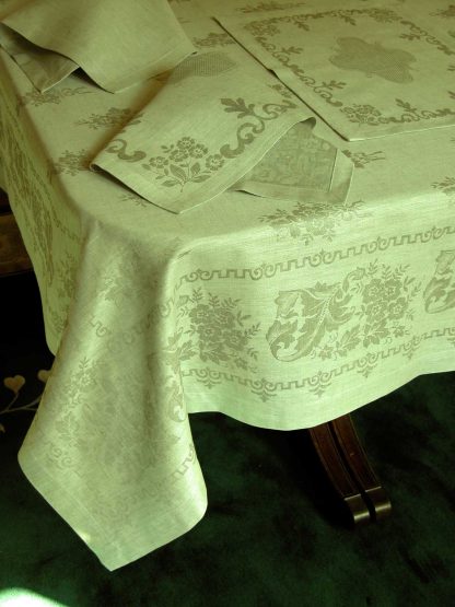 Russian Linen Greek Key Sage Hemstitch Tablecloth