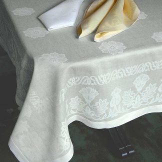 Damask Linen Natural Thistle Hemstitch Tablecloth