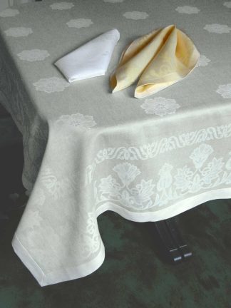 Damask Linen Natural Thistle Hemstitch Tablecloth