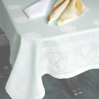 Damask Linen Sage Thistle Hemstitch Tablecloth