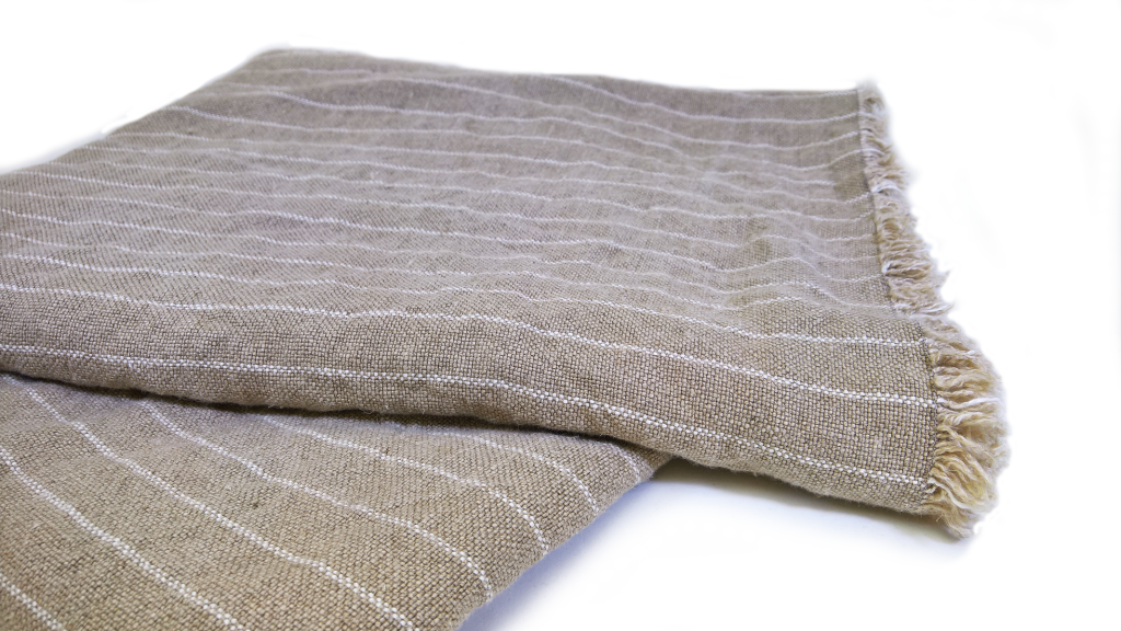 Fringe Linen Throw Blanket, Natural & Oyster Stripe Decor Linens