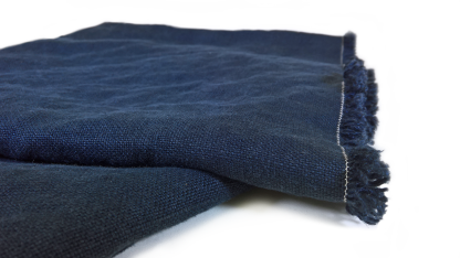 Fringe Linen Throw Blanket in Navy Blue