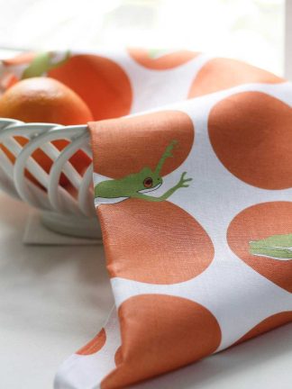 Hop Frog Orange and White Linen Tea Towel