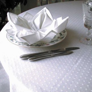 Damask Polka Dot White Cotton Round Tablecloth