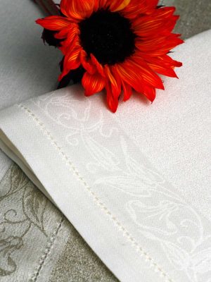 Damask Morning Glory Linen Square Tablecloth - 66"