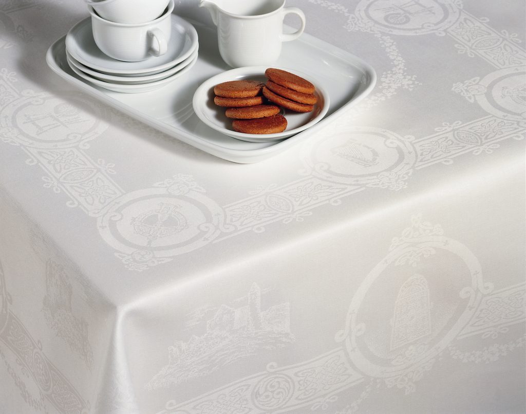 Treasures of Ireland White Linen Round Tablecloth