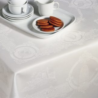 Treasures of Ireland White Linen Round Tablecloth