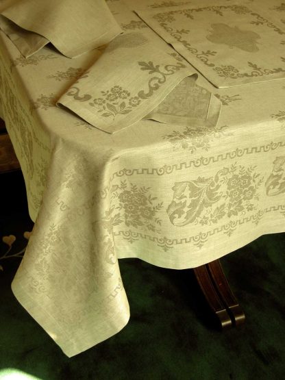 Damask Greek Key Linen Tablecloth