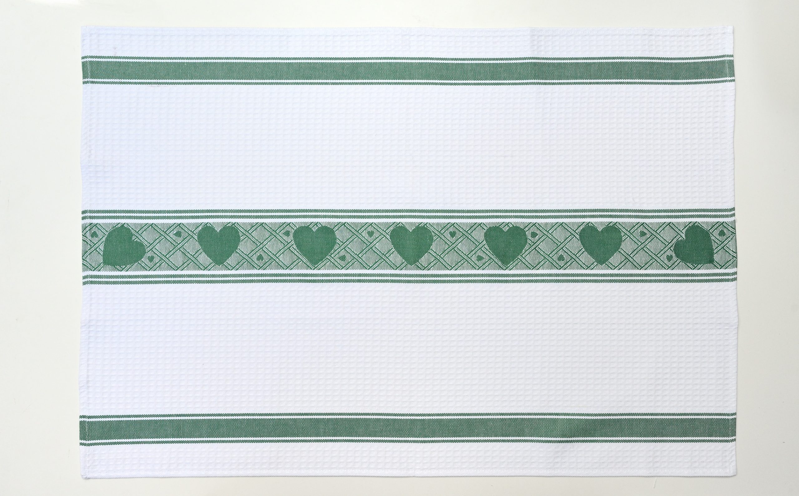 Green Heart Waffle Cotton Hand Towel