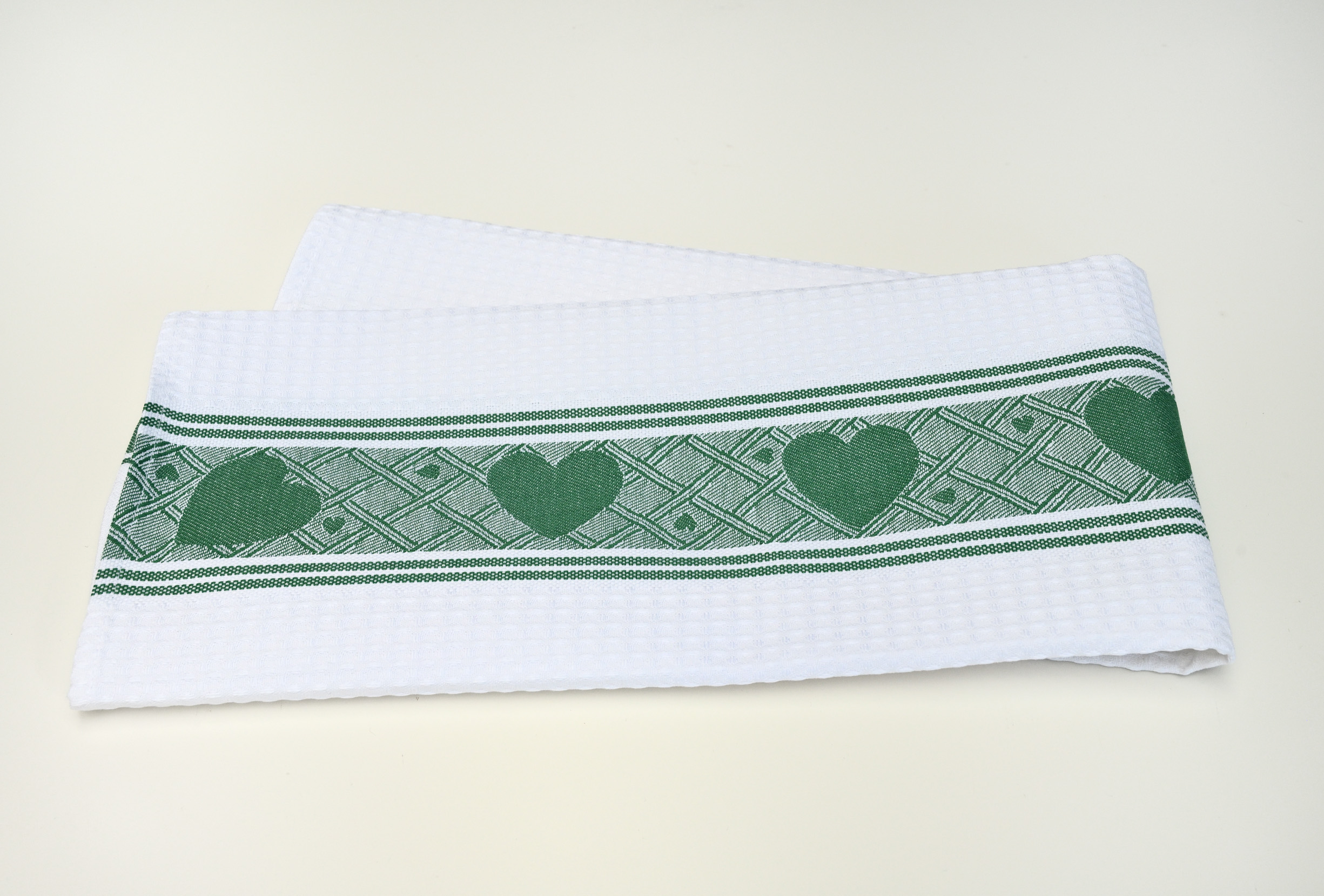 Green Heart Waffle Cotton Hand Towel