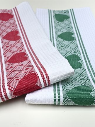 Green or Red Heart Waffle Cotton Hand Towel