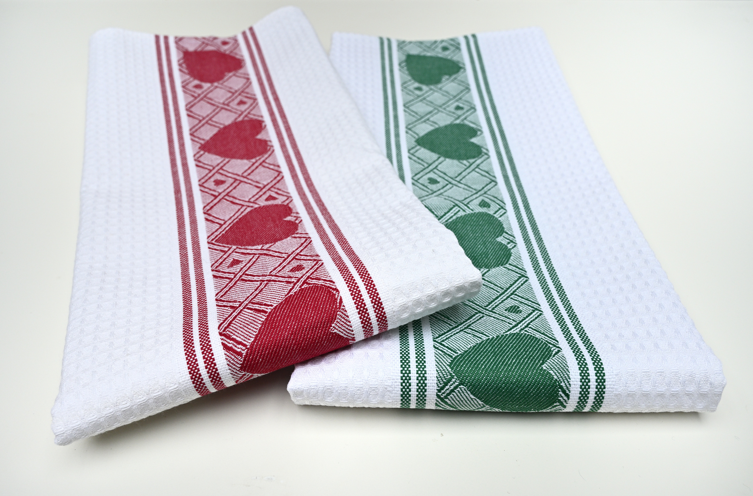 Green or Red Heart Waffle Cotton Hand Towel